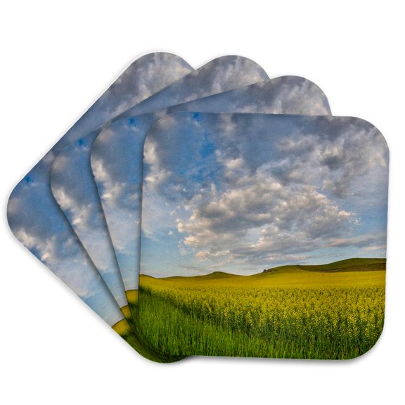 3drose, Usa, Washington State, Palouse. Springtime Landscape. Canola Fields., Set of 4 Coasters - Soft