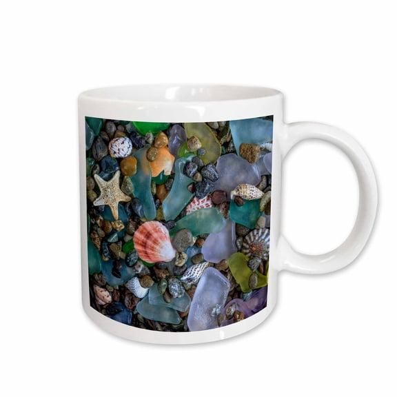 3drose, Usa, Washington State, Seabeck. Sea Shells and Beach Glass Close Up., 11oz Mug