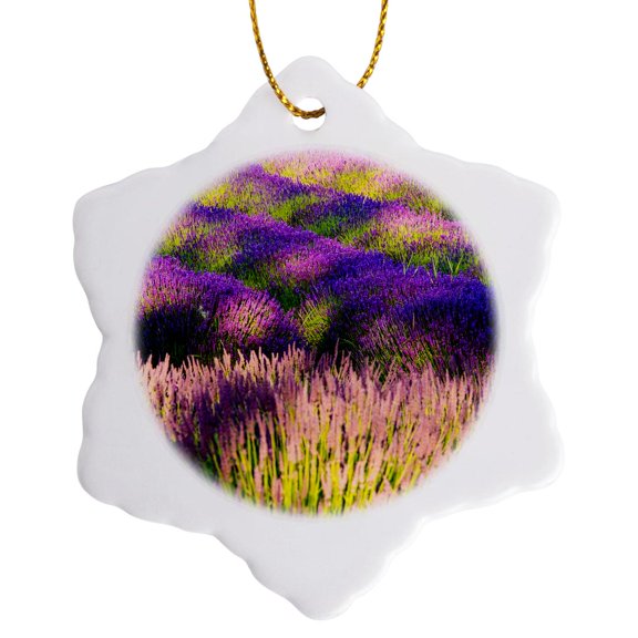 3drose, Usa, Washington State, Sequim, Lavender Field in Full Boom, 3 inch Snowflake Porcelain Ornament
