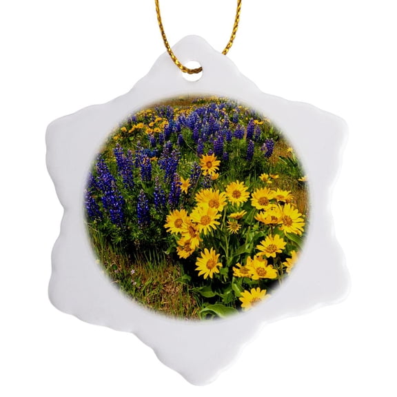 3drose, Usa, Washington State. Spring Wildflowers, 3 inch Snowflake Porcelain Ornament