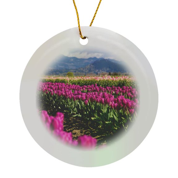 Usa, Washington State, Tulip Fields Blooming At Festival, Circle Porcelain Ornament