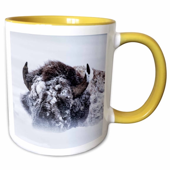 3drose, Usa, Wy, Yellowstone Np. Bison Bull Covered in Windblown Snow., 11oz Two-tone Yellow Mug