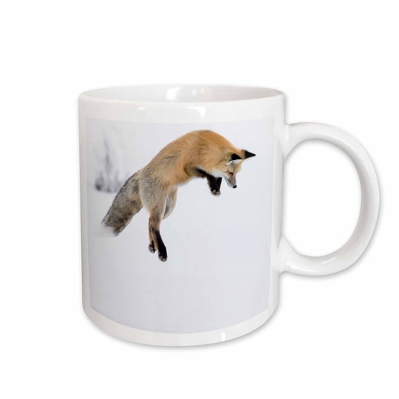 3drose, Usa, Wy, Yellowstone. Red Fox Leaping Through the Snow After Rodent., 11oz Mug