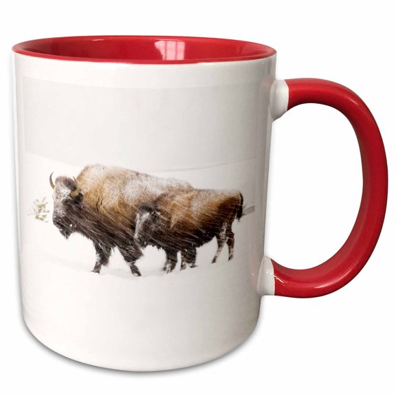 3drose, Usa, Wyoming, Yellowstone National Park. Bison in Winter., 11oz Two-tone Red Mug