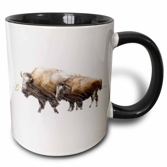 3drose, Usa, Wyoming, Yellowstone National Park. Bison in Winter., 15oz Two-tone Black Mug