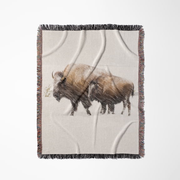Usa, Wyoming, Yellowstone National Park. Bison In Winter., Woven Blanket