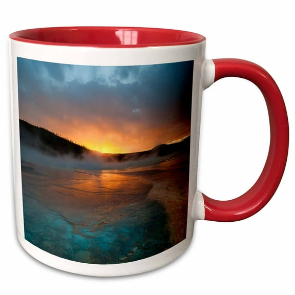 3drose, Usa, Wyoming, Yellowstone Np. Sunset Over Grand Prismatic Spring., 15oz Two-tone Red Mug