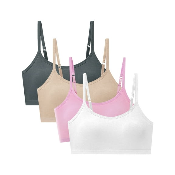 Usaibhir 10-18T Girls Adjustable Strap Solid Color Training Bra Sets Wireless Crop Cami Sports Padded Bra, Pack of 4