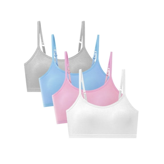 Usaibhir 10-18T Girls Adjustable Strap Solid Color Training Bra Sets Wireless Crop Cami Sports Padded Bra, Pack of 4