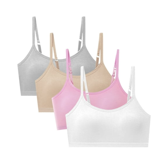 Usaibhir 10-18T Girls Adjustable Strap Solid Color Training Bra Sets Wireless Crop Cami Sports Padded Bra, Pack of 4