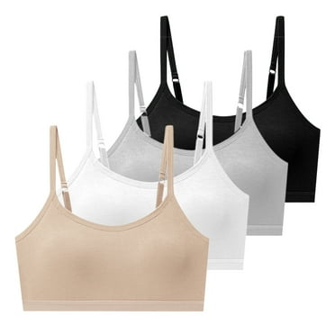 Usaibhir 10-18T Girls Adjustable Strap Solid Color Training Bra Sets Wireless Crop Cami Sports Padded Bra, Pack of 4