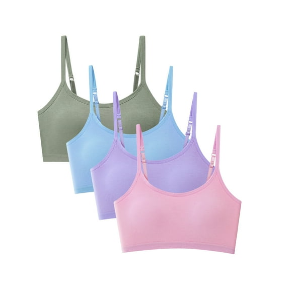 Usaibhir 10-18T Girls Adjustable Strap Solid Color Training Bra Sets Wireless Crop Cami Sports Padded Bra, Pack of 4