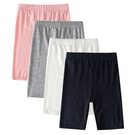 Usaibhir 4-Pack Girls Modal Leggings Five-point Pants Basic Solid Elastic Waist Casual Pants for Kids 3-14 Years