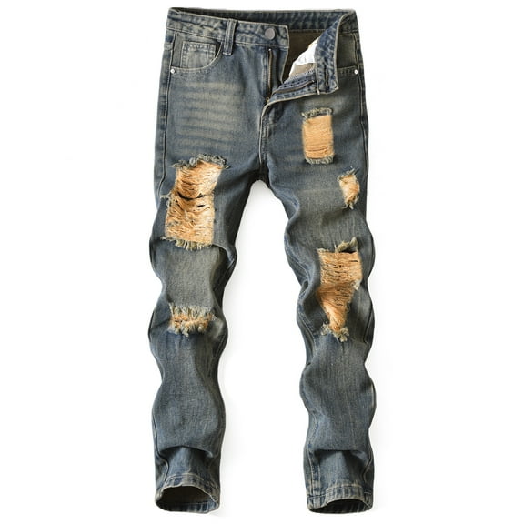 Usaibhir 5-13T Boys and Teen Zipper Skinny Fit Ripped Jeans Pants Kids Outdoor Destroyed Distressed Stretch Washed Denim Jeans Pants
