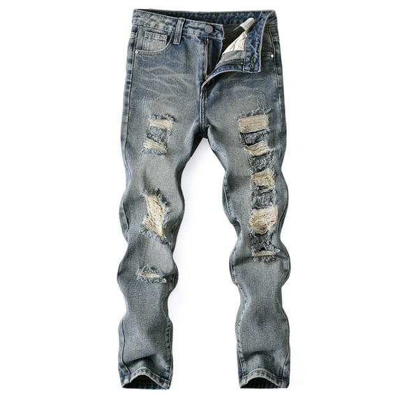 Usaibhir 5-13T Boys and Teen Zipper Skinny Fit Ripped Jeans Pants Kids Outdoor Destroyed Distressed Stretch Washed Denim Jeans Pants