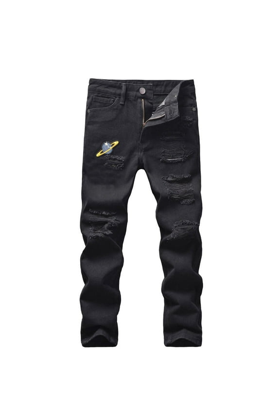 5-13T Boys and Teen Zipper Skinny Fit Ripped Jeans Pants Kids Outdoor Destroyed Distressed Stretch Washed Denim Jeans Pants