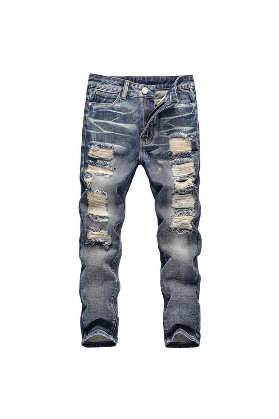 5-13T Boys and Teen Zipper Skinny Fit Ripped Jeans Pants Kids Outdoor Destroyed Distressed Stretch Washed Denim Jeans Pants