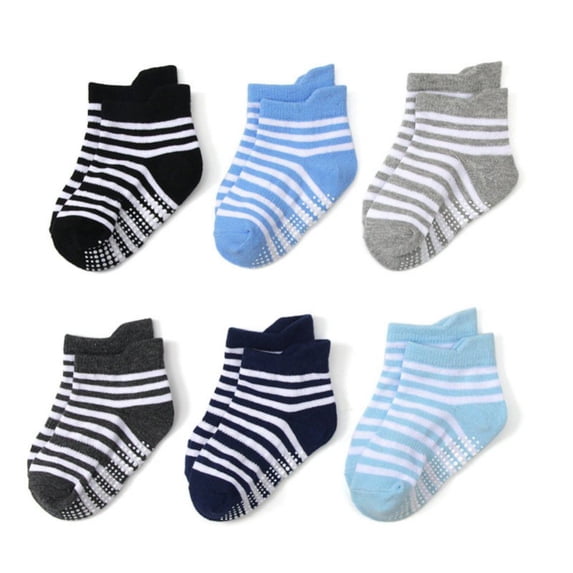 Usaibhir 6 Pack Non Slip Kids Toddler Baby Socks with Grips 0-7 Years Boys Girls Cotton Ankle Socks Multi Colors