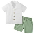 thumbnail image 1 of Usaibhir Baby Boy Cotton Linen Shorts Set Solid Color Short Sleeve Flip collar Button Down T-Shirt Tops Summer Outfit Clothes 0-5T, 1 of 10