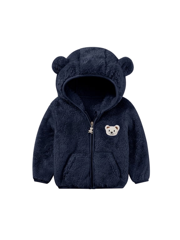 Baby Boys Girls Fleece Jackets Zip Up Hoodies Cute Bear Coats Fall Winter Fuzzy Jacket Newborn Boys Girls Outwear 0-3T