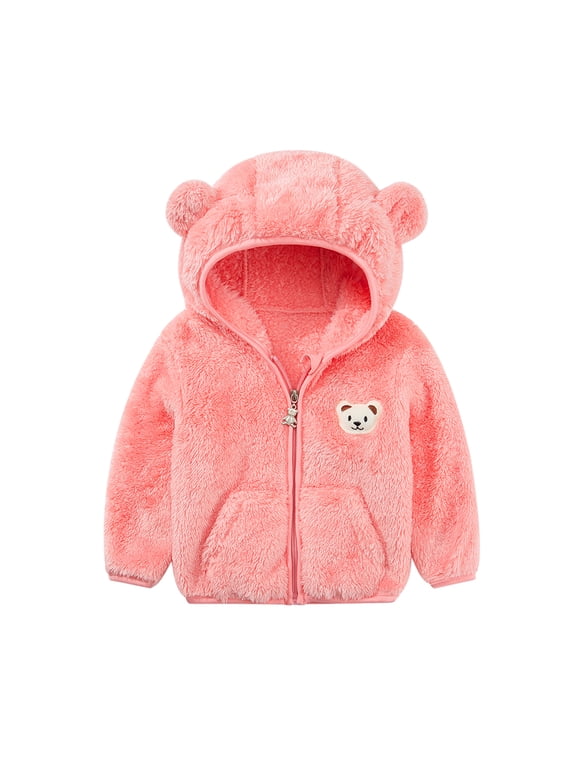 Baby Boys Girls Fleece Jackets Zip Up Hoodies Cute Bear Coats Fall Winter Fuzzy Jacket Newborn Boys Girls Outwear 0-3T