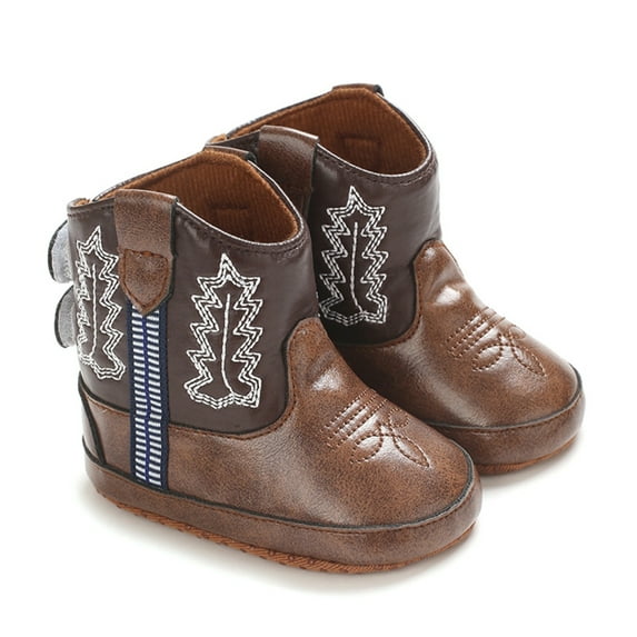 Usaibhir Baby Boys Girls PU Leather Western Cowboy Boots Infant Moccasins High Top Booties Toddler Soft Sole Non-Slip First Walker Crib Shoes for 0-18M