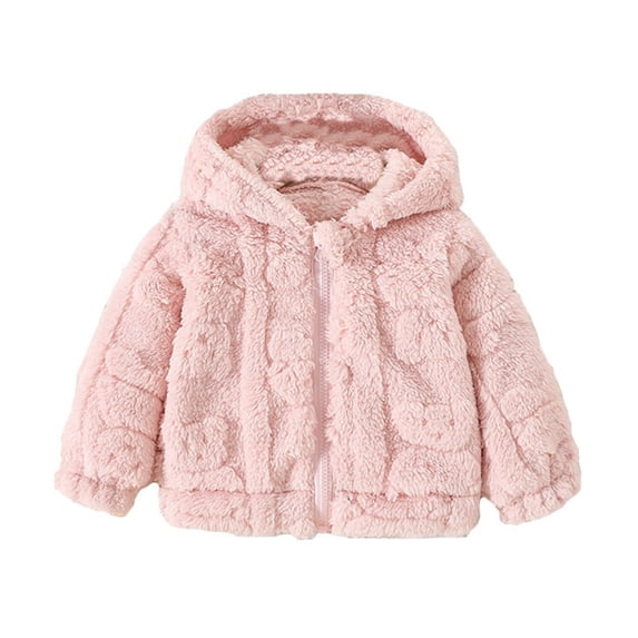 Usaibhir Baby Fuzzy Hooded Jacket, Zip‑Up Plush Fleece Coat for Toddler Girls 9‑24M