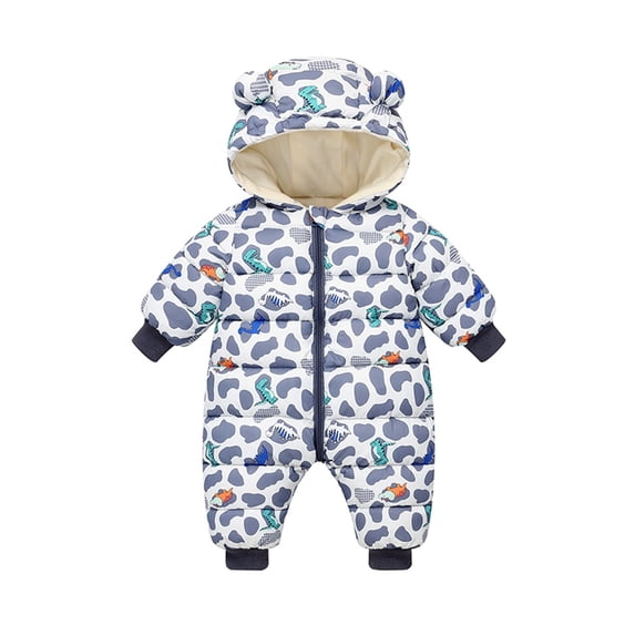 Usaibhir Baby Snowsuit Baby Printed Winter Clothes Hooded Warm Outfits Zipper Romper Coat Jumpsuit 0-12 Months