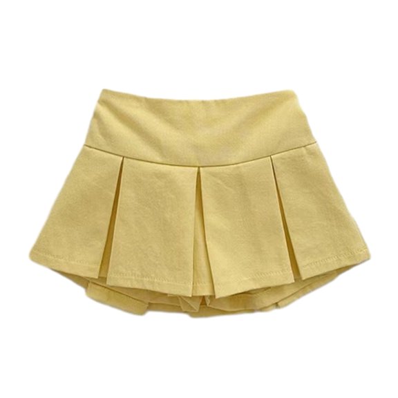 Usaibhir Baby Toddler Girls High Waisted Pleated Skirt Casual Stretch Waist Kids Built-in Shorts Skirts 3-24M
