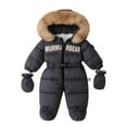 thumbnail image 1 of Usaibhir Baby Toddler kids One Piece Letter Printed Winter Snowsuit Coat Hooded Collar Zip Up Jumpsuits Unisex and Gloves 3-18M, 1 of 11