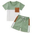 thumbnail image 1 of Usaibhir Boys 2 Piece Summer Outfits Colorblock Short Sleeve Cotton T-Shirts and Shorts Basic Kids Set 0-5T, 1 of 8