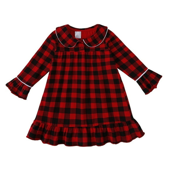 Usaibhir Boys & Girls Kids Plaid Holiday Christmas Pajamas Set, Kids Flannel Button Down Sleepwear Long Sleeve Button Down Pj Set Festival Party Lounge Set Nightwear Nightgown Dress for 0-13Y