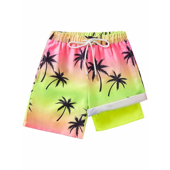 Usaibhir Boys Swim Trunk with Compression Boxer Brief Double Layer Beach Surf Board Shorts Kids Quick Dry Anti Chafe Swimwear 5-16T