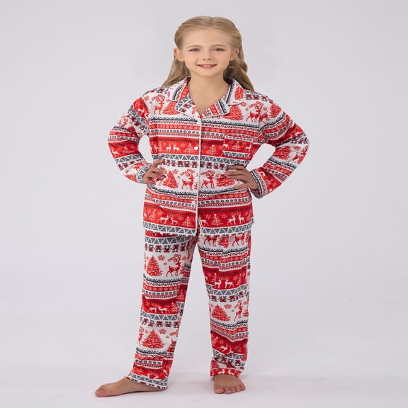 Usaibhir Christmas Family Matching Pajamas Long Sleeve Button Down Loungewear Pj Set Festival Party Sleepwear for kids Moms Dads