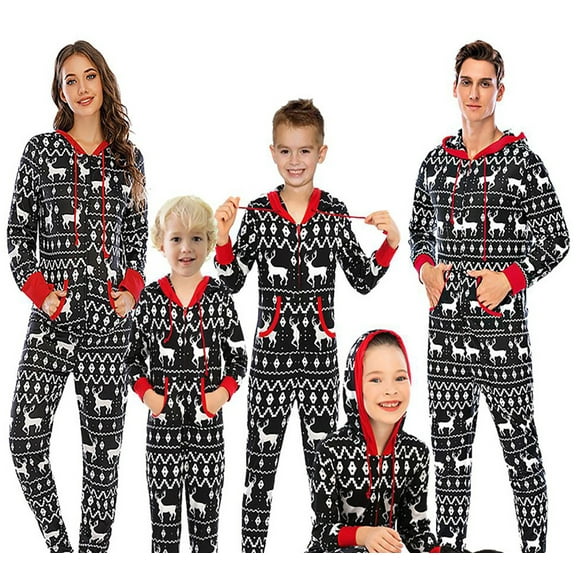 Usaibhir Christmas Pajamas One-Piece Jumpsuit Sets Footed Homewear Matching Family Parent-child PJ's with Long Sleeve Loungewear Sleepwear