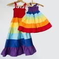 thumbnail image 1 of Usaibhir Family Matching Outfits Mommy and Me Summer Dresses Rainbow Stripes Dress Princess Sleeveless Halter Beach Sun Dress 3-9T and 18+, 1 of 5
