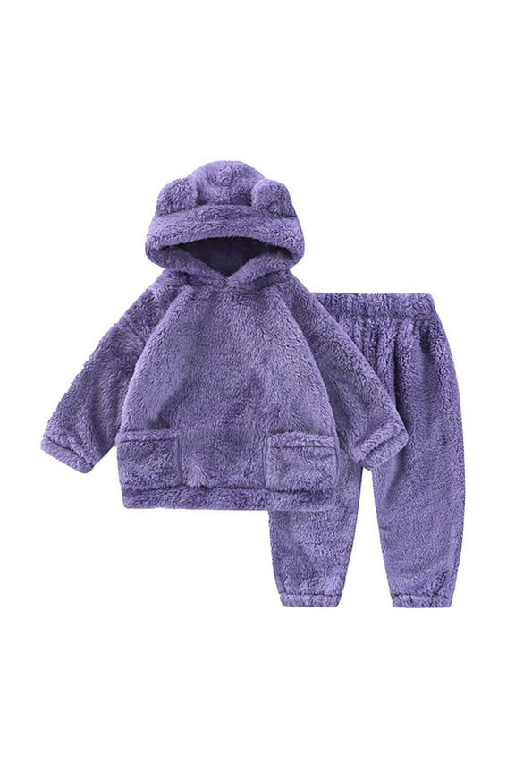 Girl Pants Sets Two Pieces Outfit Kids Bear Ear Fuzzy Fluffy Hoodie Sweatshirt with Fleece Sweatpants 1-7T