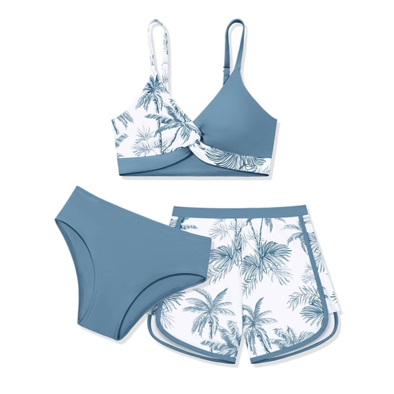 Usaibhir Girl's 3 Piece Bikini Set Cross Strap Swimsuits for Girls Bathing Suit with Shorts Teen Swimwear Swimming Suit 9-16T
