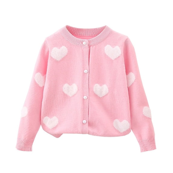 Usaibhir Girl's Knit Cardigan Long Sleeve Spring Fall Winter Heart Button Up Sweater Coat for Kids Girl 2-7T