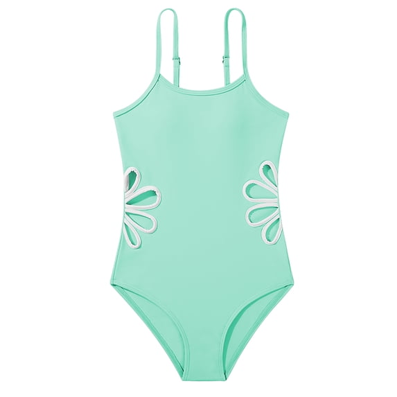 Usaibhir Girl's Solid Cut Out Sleeveless One Piece Swimsuit Bathing Suits Swimwear Beachwear for Kids 7-14 Years