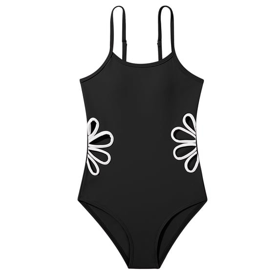 Usaibhir Girl's Solid Cut Out Sleeveless One Piece Swimsuit Bathing Suits Swimwear Beachwear for Kids 7-14 Years