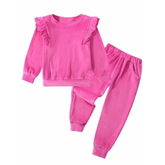 Usaibhir Girls 2 Piece Outfits Velvet Tracksuit Cute Clothes Sweatsuit Ruffle Pullover Sweatshirt Sweatpants Clothing Sets 2-10T