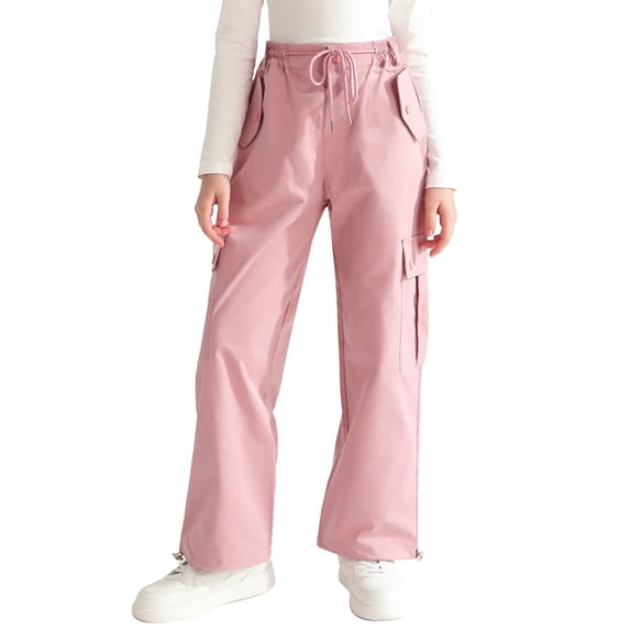 Usaibhir Girls Cargo Pants Casual Drawstring Jogger Sportswear Parachute Pants 7-14T