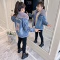 thumbnail image 1 of Usaibhir Girls Denim Sherpa Lined Jacket, Plush Fluffy Collar Warm Winter Coat with Sequins Embroidery for 4‑14Y, 1 of 5