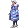 thumbnail image 1 of Usaibhir Girls Hooded Long Puffer Winter Coat, Shiny Iridescent Quilted Kids Jacket for Girls Ages 6-16, 1 of 4