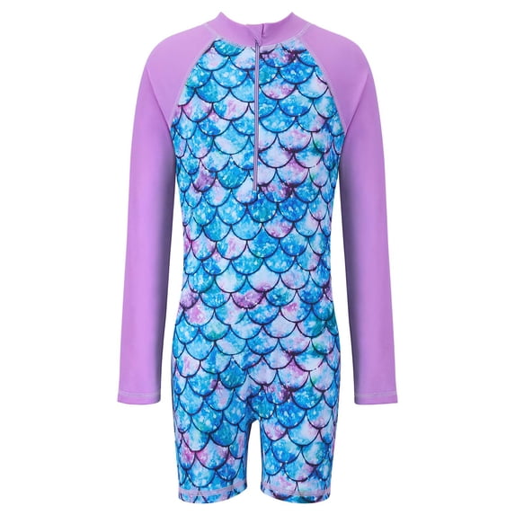 Usaibhir Girls One Piece Swimsuits Rash Guard for Girl Long Sleeve Bathing Suits with Front Zipper Sun Protection Swimwear 4-10 Years