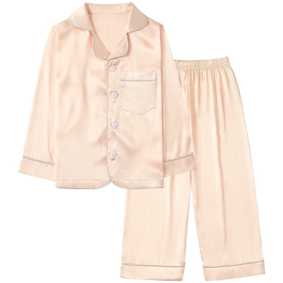 Usaibhir Girls Pajamas Satin Long Sleeve Sleepwear Set Silky Feel Pjs for Kids Ages 4 to 14