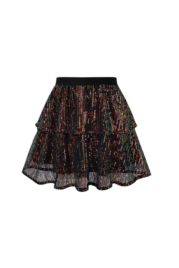 Girls Sequin Skirt Elastic Waist Glitter Sparkly Skort with Lining Twirling Shiny Skirts for Kids Dance Party 7-14Y