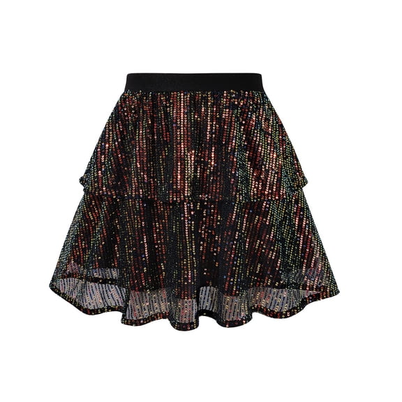 Usaibhir Girls Sequin Skirt Elastic Waist Glitter Sparkly Skort with Lining Twirling Shiny Skirts for Kids Dance Party 7-14Y
