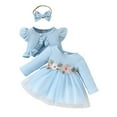 thumbnail image 1 of Usaibhir Infant Baby Girls Autumn/Winter Outfits Toddler Mesh Tulle Dress Sleeveless + Puff Sleeve Crop Coat + Headband 3PC Set for 12-18M Blue, 1 of 8